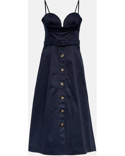 Carolina Herrera Belted Cotton-blend Midi Dress - Blue