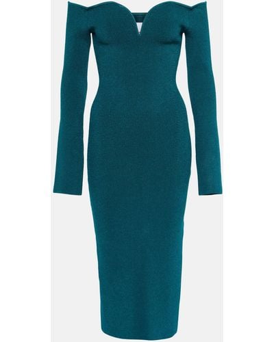 Galvan London Grace Off-the-shoulder Sweetheart-neck Knitted Midi Dress - Blue