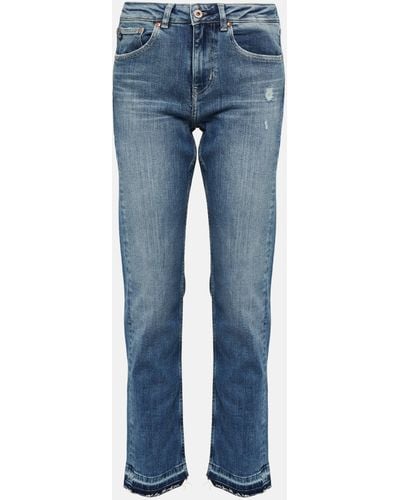 AG Jeans Girlfriend Mid-rise Straight Jeans - Blue