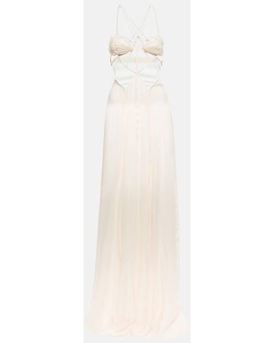 Nensi Dojaka Bridal Cutout Silk Chiffon Gown - White