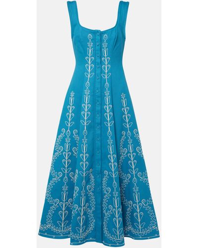ALÉMAIS Donovan Embroidered Cotton Midi Dress - Blue