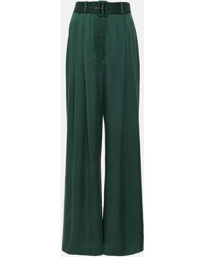 Zimmermann Tuck Silk Satin Wide-leg Pants - Green