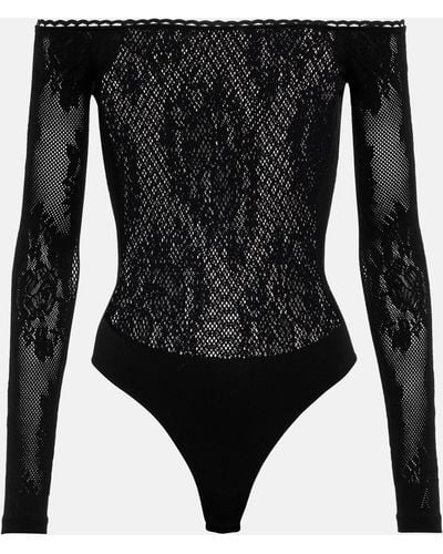 The Attico Lace Off-shoulder Bodysuit - Black
