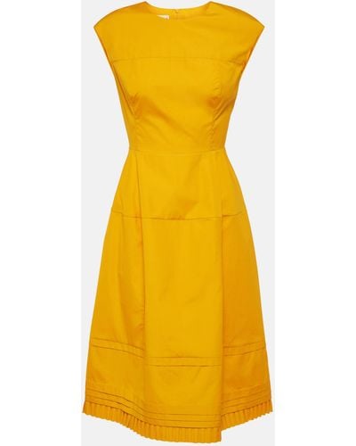 Marni Pleated Cotton Midi Dress - Yellow