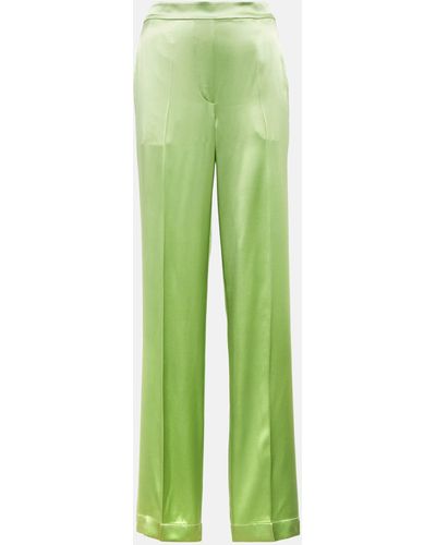 JOSEPH Tova Straight Silk Satin Pants - Green