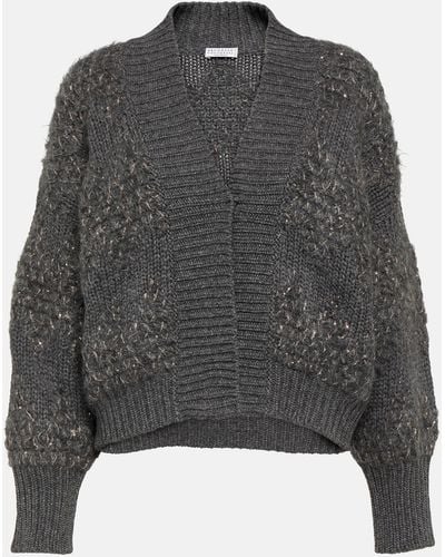 Brunello Cucinelli Wool, Cashmere, And Silk Cardigan - Grey