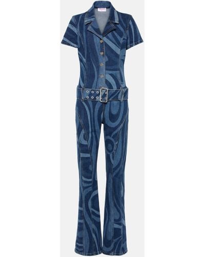Emilio Pucci Marmo-printed Denim Jumpsuit - Blue