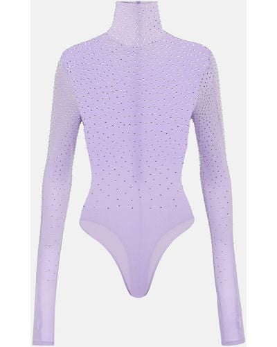 Alex Perry Embellished Jersey Turtleneck Bodysuit - Purple