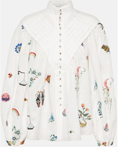 ALÉMAIS Atticus Embroidered Linen Blouse - White