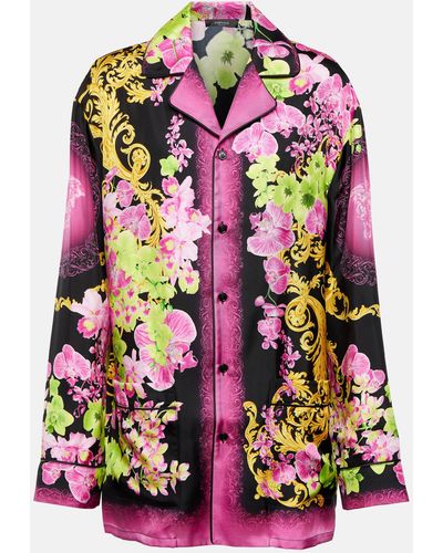 Versace Orchid Barocco Silk Twill Pyjama Shirt - Pink