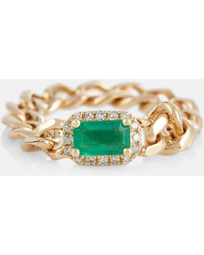SHAY Baby Link 18kt Gold Ring With Diamonds And Emerald - Metallic