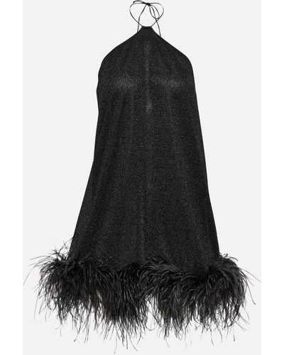 Oséree Lumiere Plumage Halterneck Mini Dress - Black