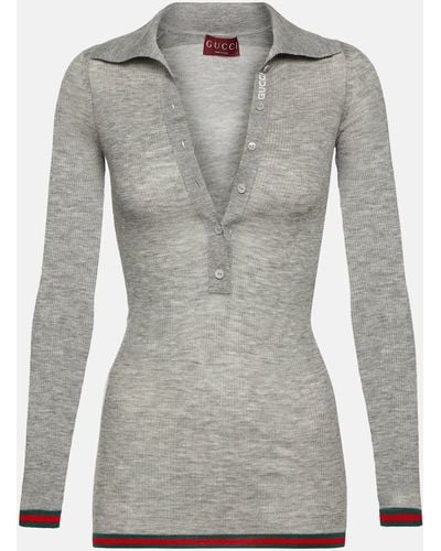 Gucci Ribbed-knit Cashmere And Silk Top - Grey