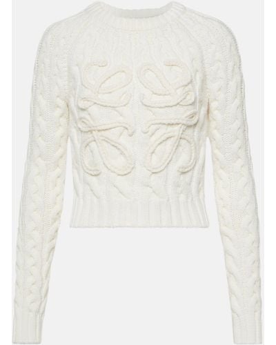 Loewe Anagram-embossed Cropped Wool-blend Knitted Sweater - White