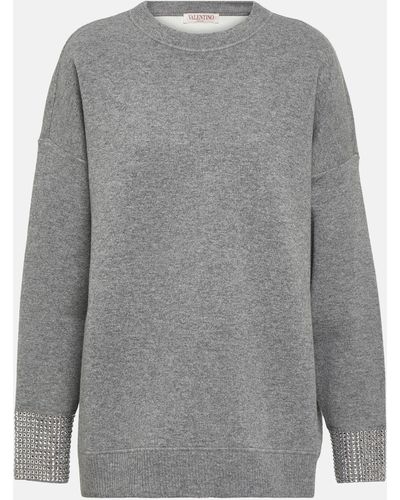 Valentino Embellished Wool-blend Sweater - Grey