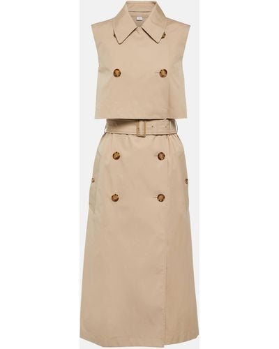 Burberry Double-breasted Cotton Blend Midi Dress - Natural