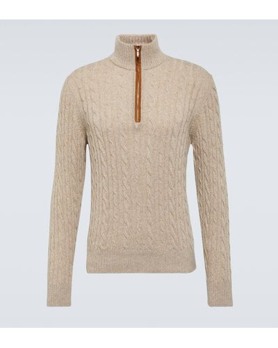 Loro Piana Mezzocollo Cable-knit Cashmere Sweater - Natural