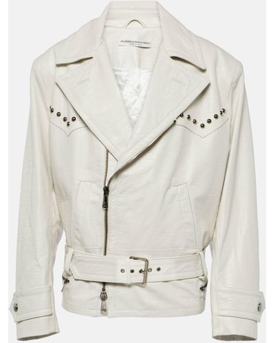 Alessandra Rich Croc-effect Leather Jacket - White