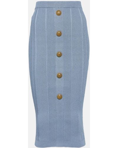 Balmain Knitted Pencil Skirt - Blue