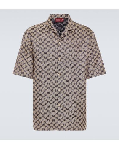Gucci GG Linen-blend Canvas Bowling Shirt - Natural