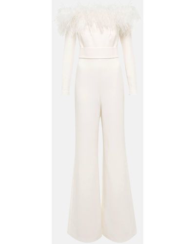 Safiyaa Feather-trimmed Jumpsuit - White