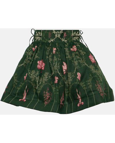 Agua Bendita Nori Encaje Printed Linen Miniskirt - Green