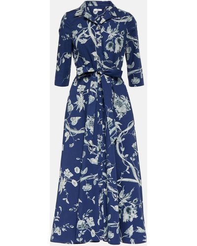 Erdem Kasia Floral Poplin Midi Dress - Blue