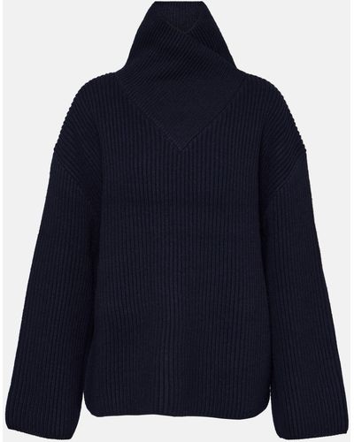Totême Ribbed-knit Wool Turtleneck Sweater - Blue
