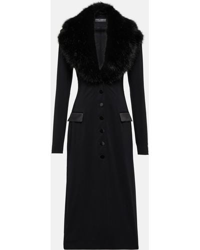 Dolce & Gabbana Faux-fur Trimmed Silk Georgette Coat - Black