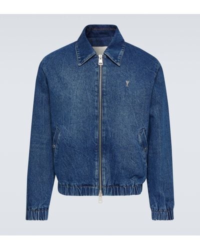 Ami Paris Ami De Coeur Denim Bomber Jacket - Blue