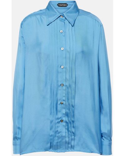 Tom Ford Pleated Twill Shirt - Blue