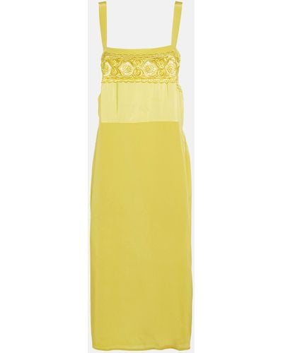 Maison Margiela Lace-trimmed Silk-blend Midi Dress - Yellow