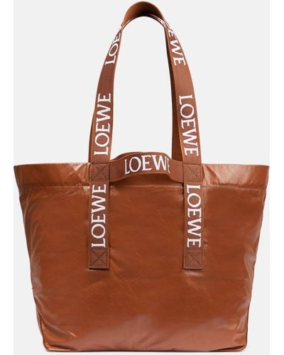 Loewe Logo Leather Shopper - Brown