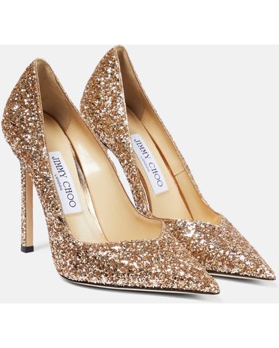 Jimmy Choo Casse 100 Glitter-embellished Pumps - Natural