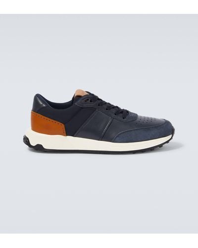 Tod's Suede-trimmed Leather Sneakers - Blue