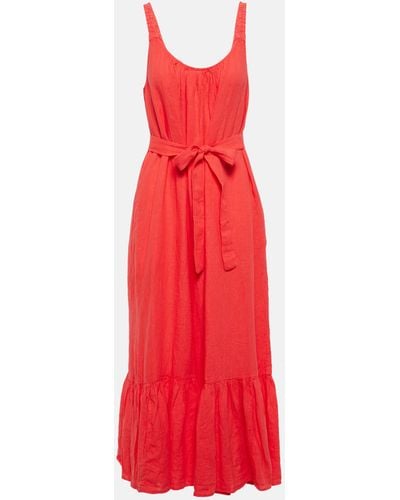 Velvet Linen Maxi Dress - Red