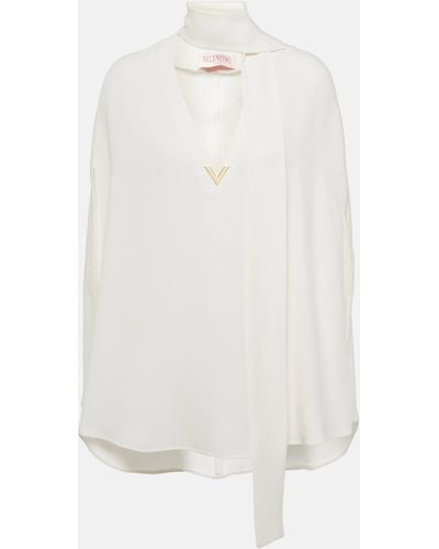 Valentino Caped Tie-neck Silk Blouse - White