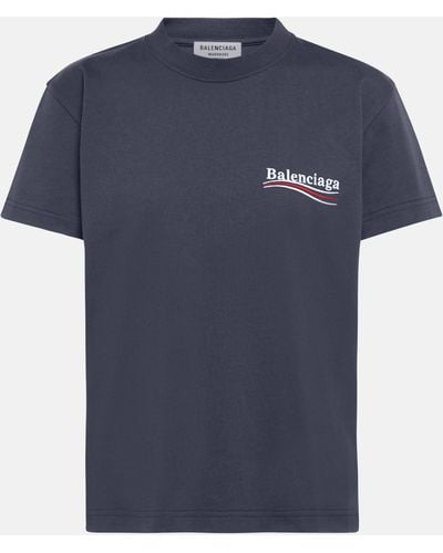 Balenciaga Logo Cotton T-shirt - Blue