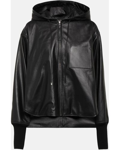 Loewe Luxury Hooded Jacket In Nappa Lambskin - Black
