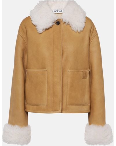 Loewe Shearling-trim Patch-pocket Leather Jacket - Natural