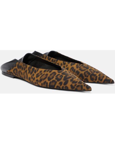 Saint Laurent Nour Leopard-print Leather-trimmed Mules - Brown