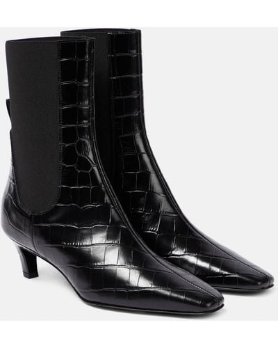 Totême Croc-effect Leather Ankle Boots - Black