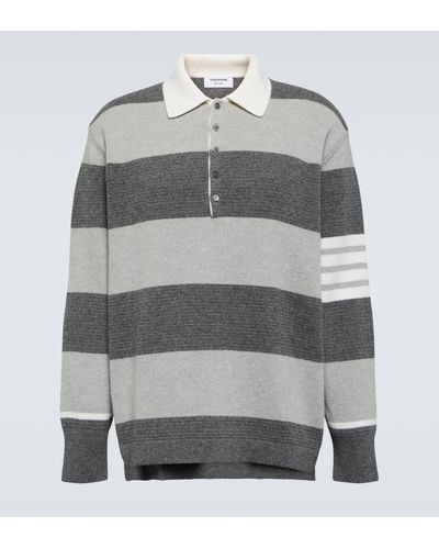 Thom Browne Striped Virgin Wool Polo Sweater - Grey