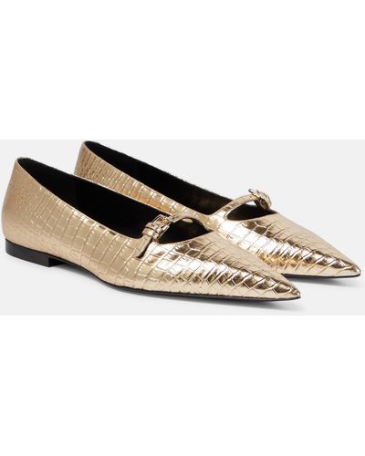 Victoria Beckham Croc-effect Metallic Leather Ballet Flats - Brown