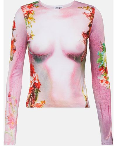 Jean Paul Gaultier Printed Jersey Top - Pink