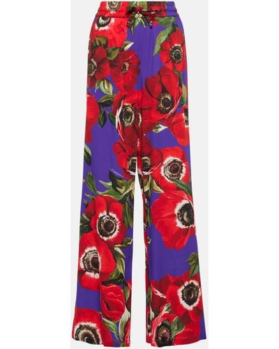 Dolce & Gabbana Anemone Charmeuse Wide-leg Pants - Red