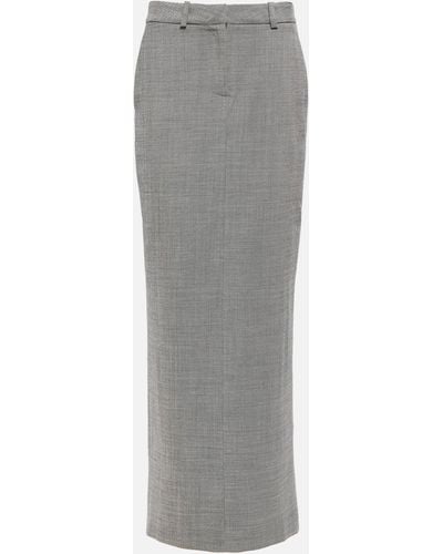 Alessandra Rich Checked Wool Maxi Skirt - Grey