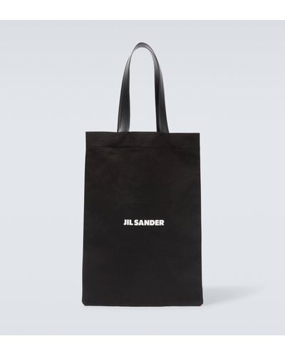 Jil Sander Logo Cotton Canvas Tote Bag - Black