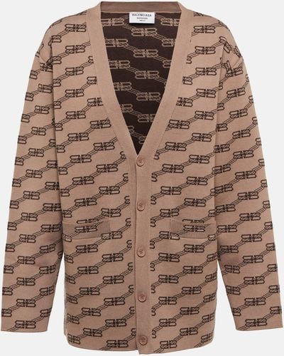 Balenciaga Logo Intarsia Cotton-blend Cardigan - Brown