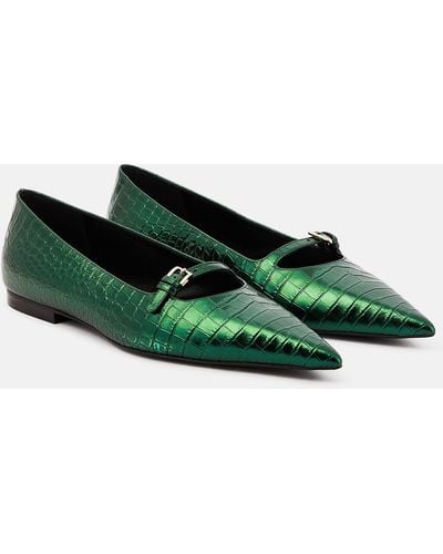 Victoria Beckham Croc-effect Metallic Leather Ballet Flats - Green